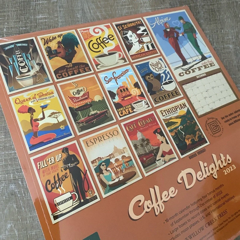 NEW Retro Coffee Delights 2023 Wall Calendar Vintage Wall Art MCM Art Deco